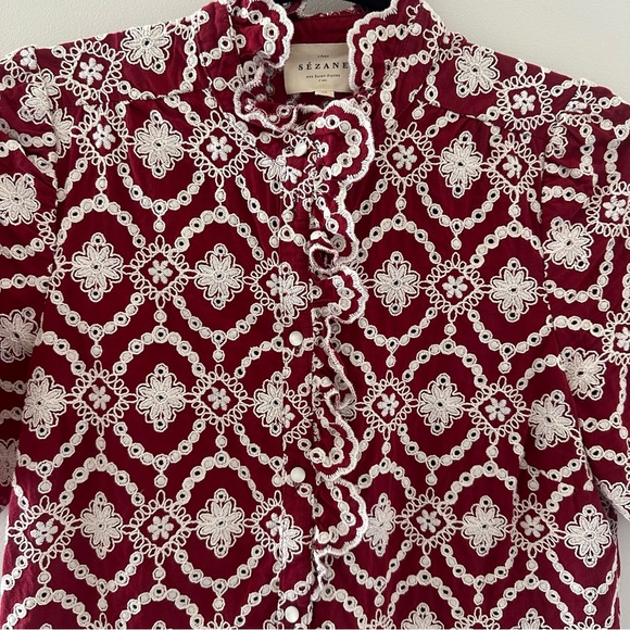 Sezane Dalhia Shirt Burgundy With Ecru Embroidery - Size 36 - Picture 2 of 5